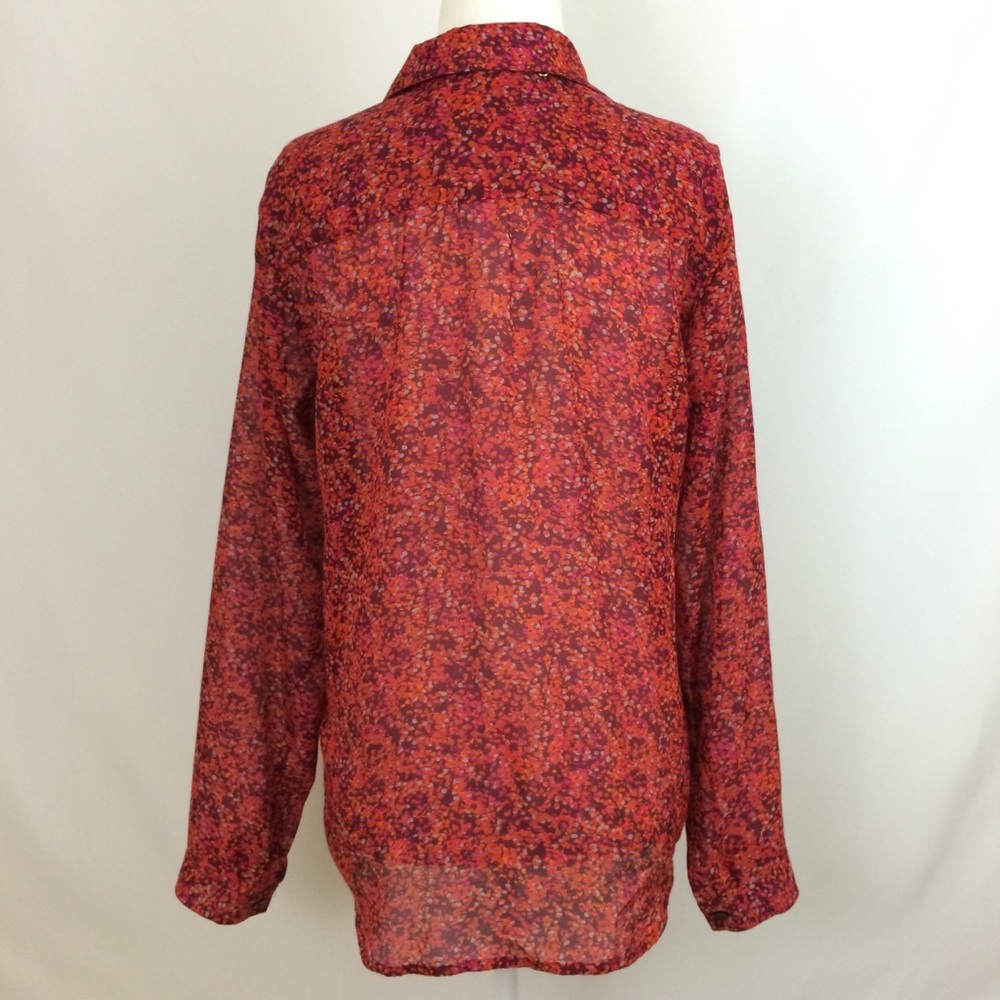 🎈3/$20 LOFT Wine Semi-Sheer Button Up Long Sleeve - Picture 4 of 5